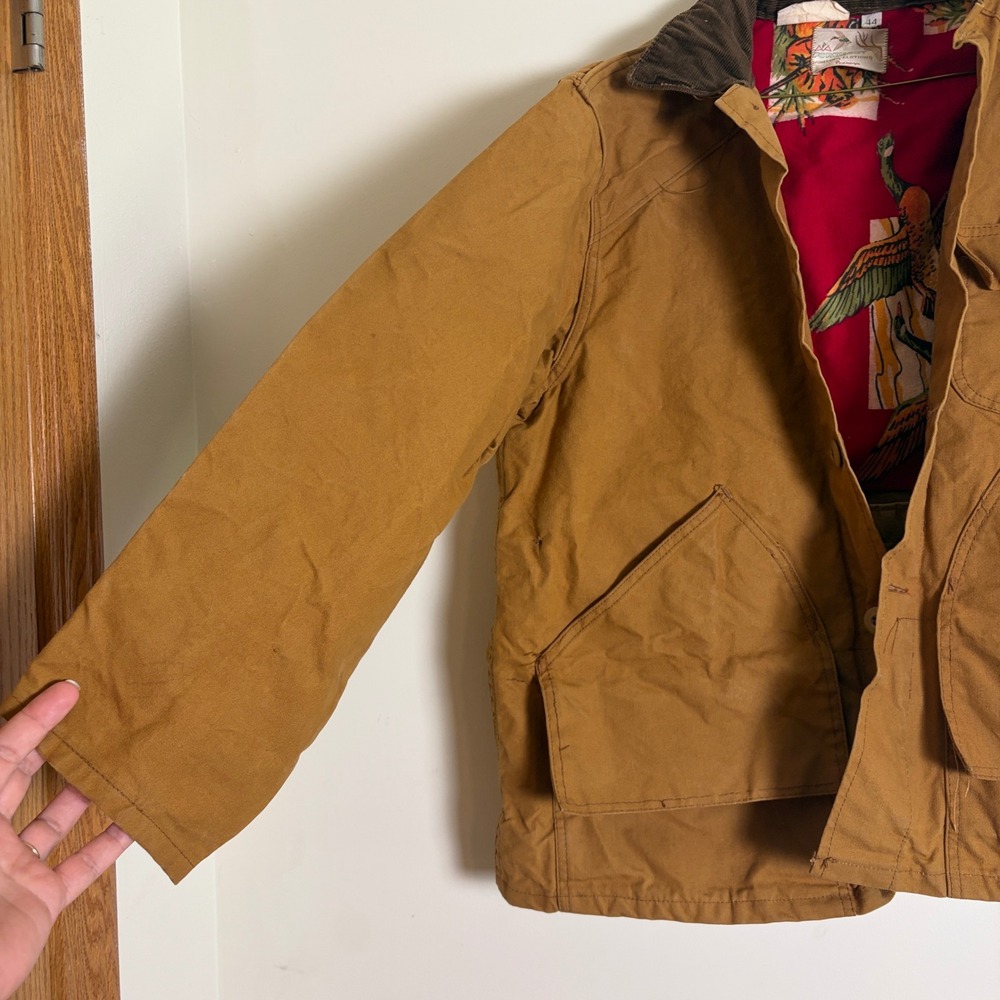 Vintage Penneys Foremost Hunting Jacket Brown Canvas Game Bag Corduroy Collar - Picture 2 of 12